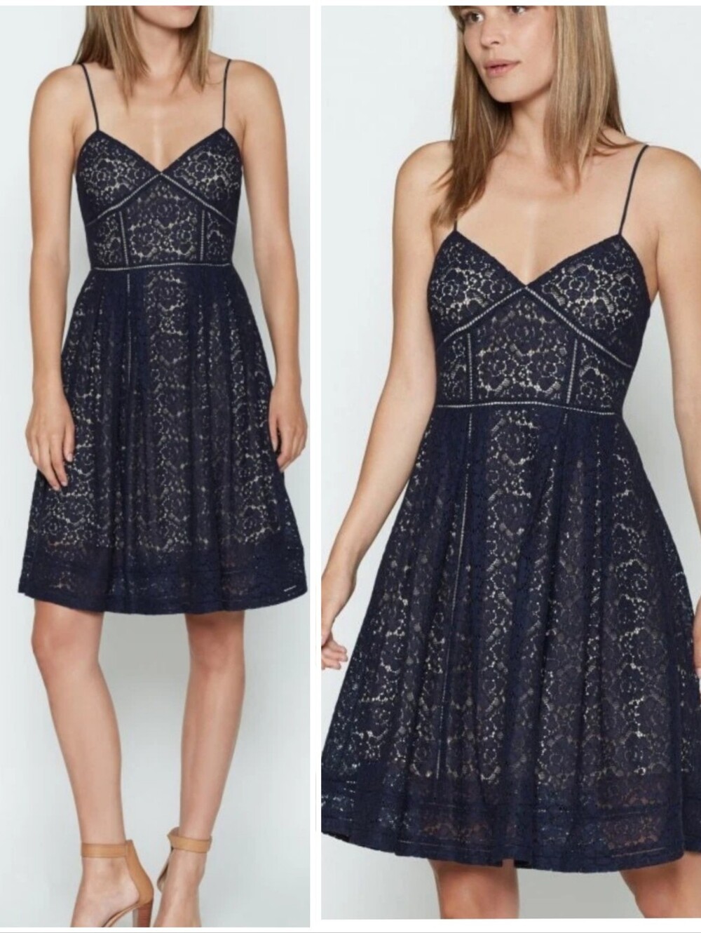 JOIE Solandra Lace Spaghetti Strap Dress in Dark Navy Blue